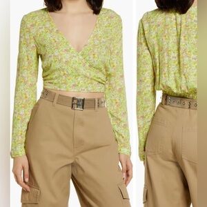 BP SURPLICE V-NECK CROP TOP COLOR GREEN HANNAH KATE SMALL STYLE BP453132MI NEW